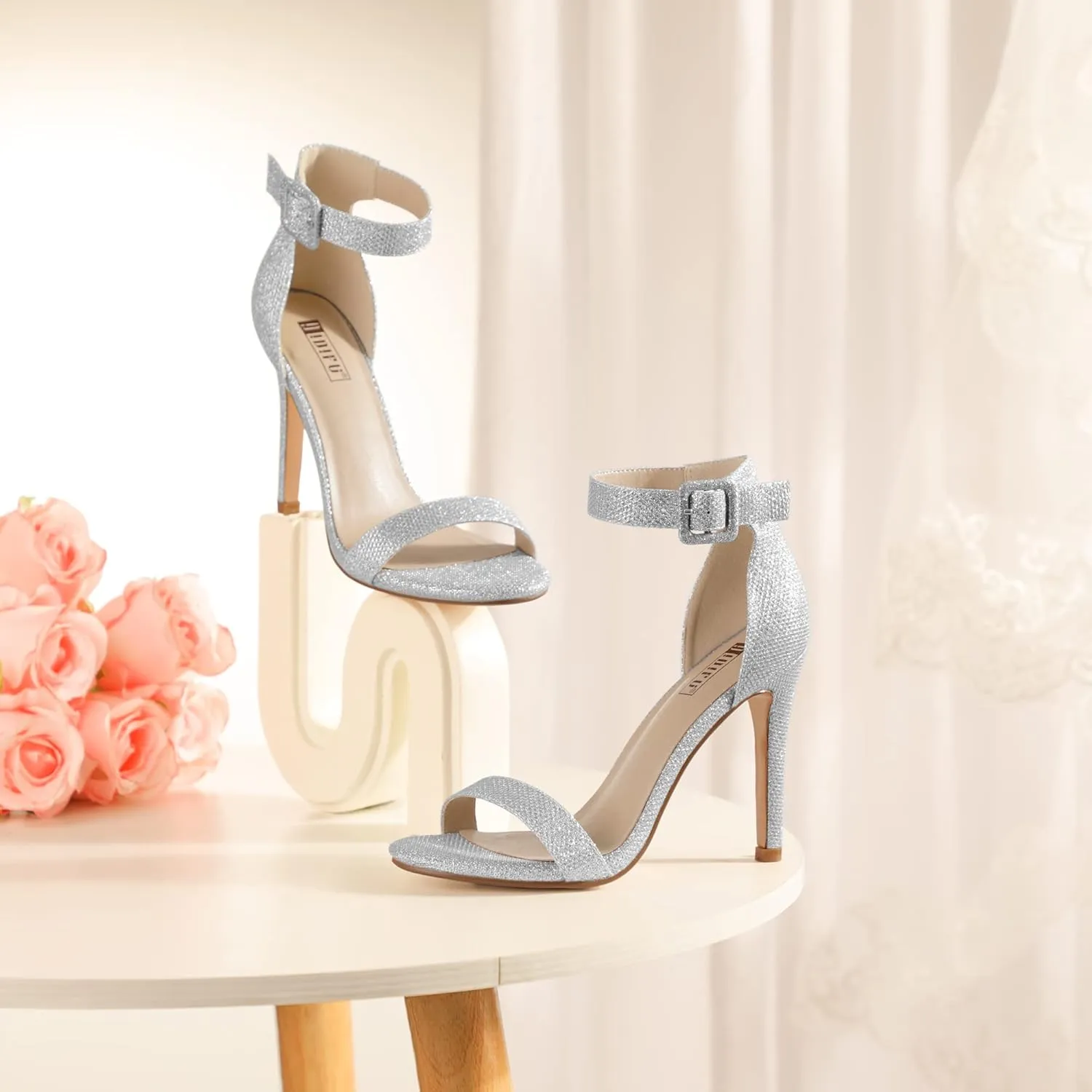 IDIFU Women's High Heels for Women Dressy Stiletto Heels Open Toe Heels Ankle Strap Heeled Sandals for Women on Wedding Party Homecoming