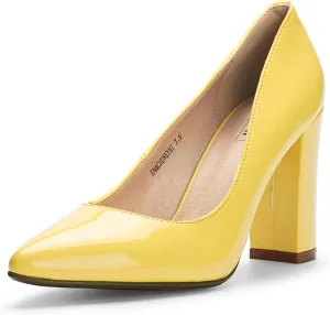 IDIFU Women's IN4 Chunky-HI Block High Heels Closed Pointed Toe Pumps Dress Office Shoes for Women