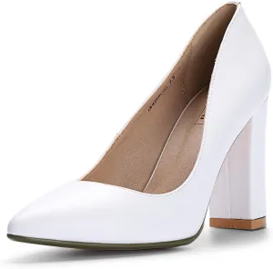 IDIFU Women's IN4 Chunky-HI Block High Heels Closed Pointed Toe Pumps Dress Office Shoes for Women