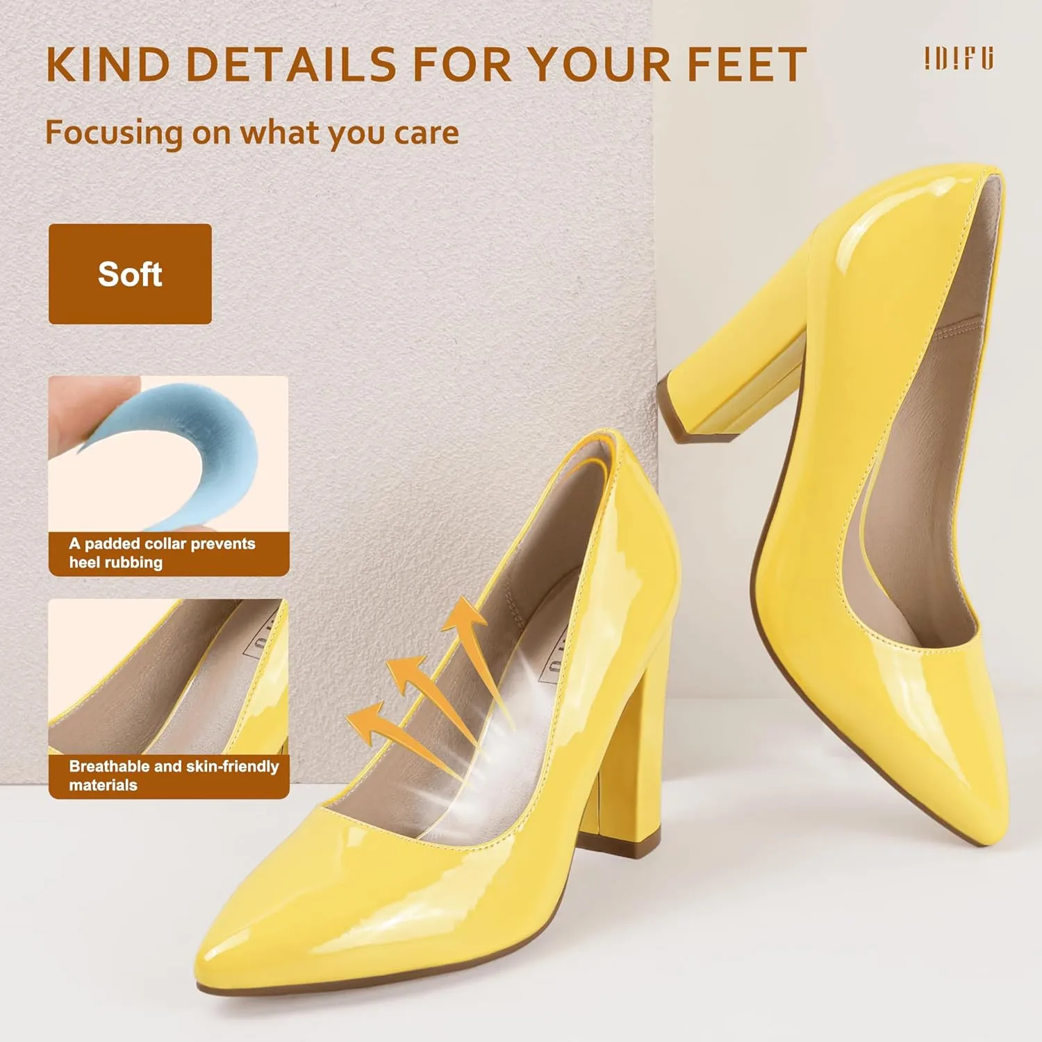 IDIFU Women's IN4 Chunky-HI Block High Heels Closed Pointed Toe Pumps Dress Office Shoes for Women