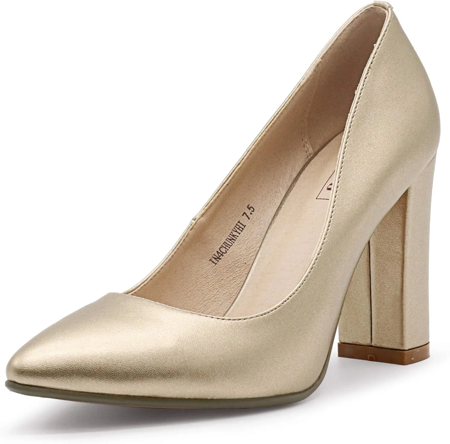 IDIFU Women's IN4 Chunky-HI Block High Heels Closed Pointed Toe Pumps Dress Office Shoes for Women