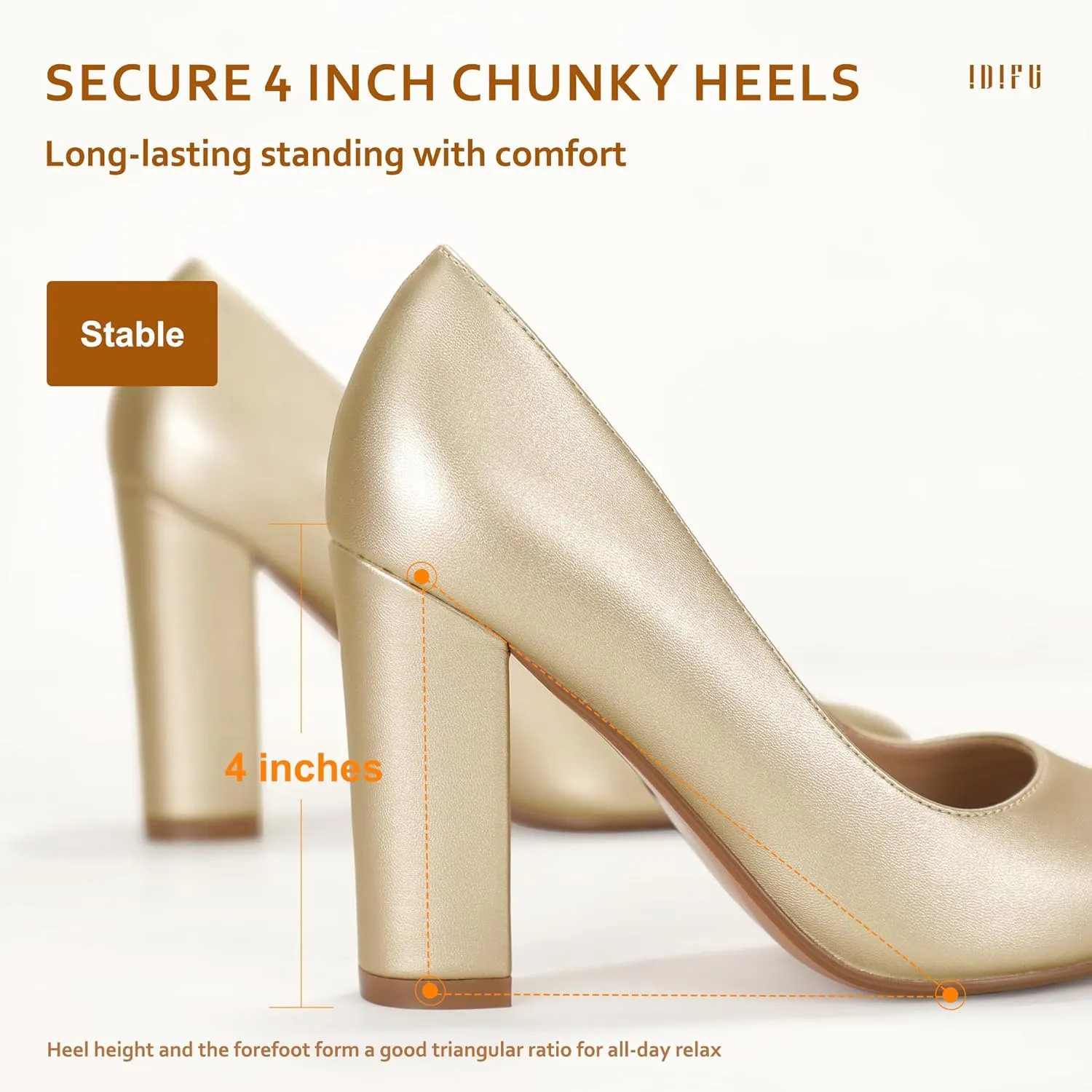 IDIFU Women's IN4 Chunky-HI Block High Heels Closed Pointed Toe Pumps Dress Office Shoes for Women