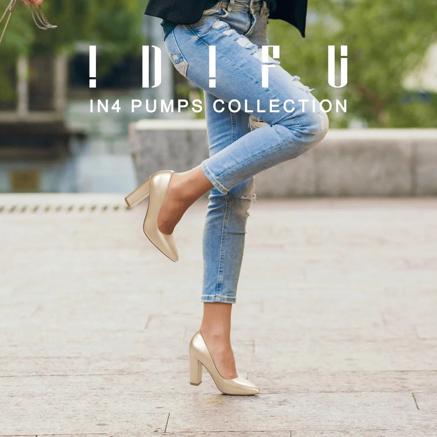 IDIFU Women's IN4 Chunky-HI Block High Heels Closed Pointed Toe Pumps Dress Office Shoes for Women