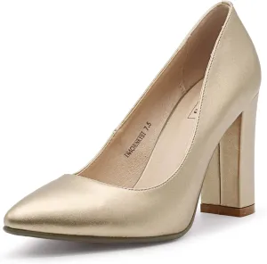 IDIFU Women's IN4 Chunky-HI Block High Heels Closed Pointed Toe Pumps Dress Office Shoes for Women