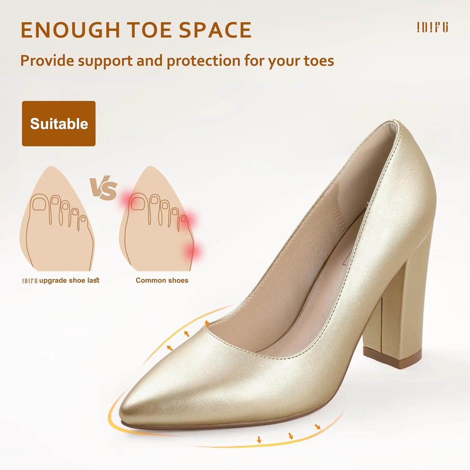 IDIFU Women's IN4 Chunky-HI Block High Heels Closed Pointed Toe Pumps Dress Office Shoes for Women