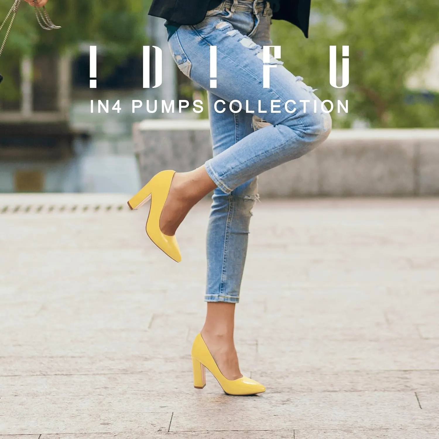 IDIFU Women's IN4 Chunky-HI Block High Heels Closed Pointed Toe Pumps Dress Office Shoes for Women