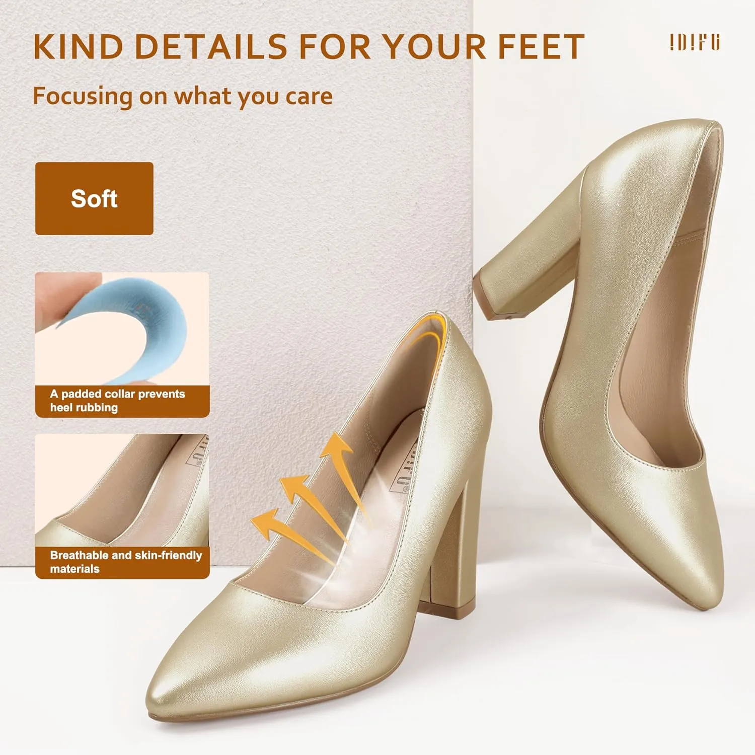 IDIFU Women's IN4 Chunky-HI Block High Heels Closed Pointed Toe Pumps Dress Office Shoes for Women