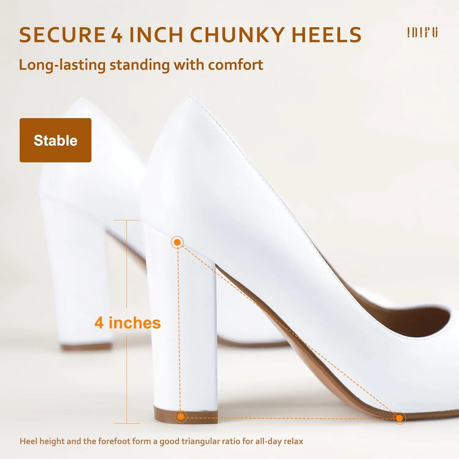 IDIFU Women's IN4 Chunky-HI Block High Heels Closed Pointed Toe Pumps Dress Office Shoes for Women