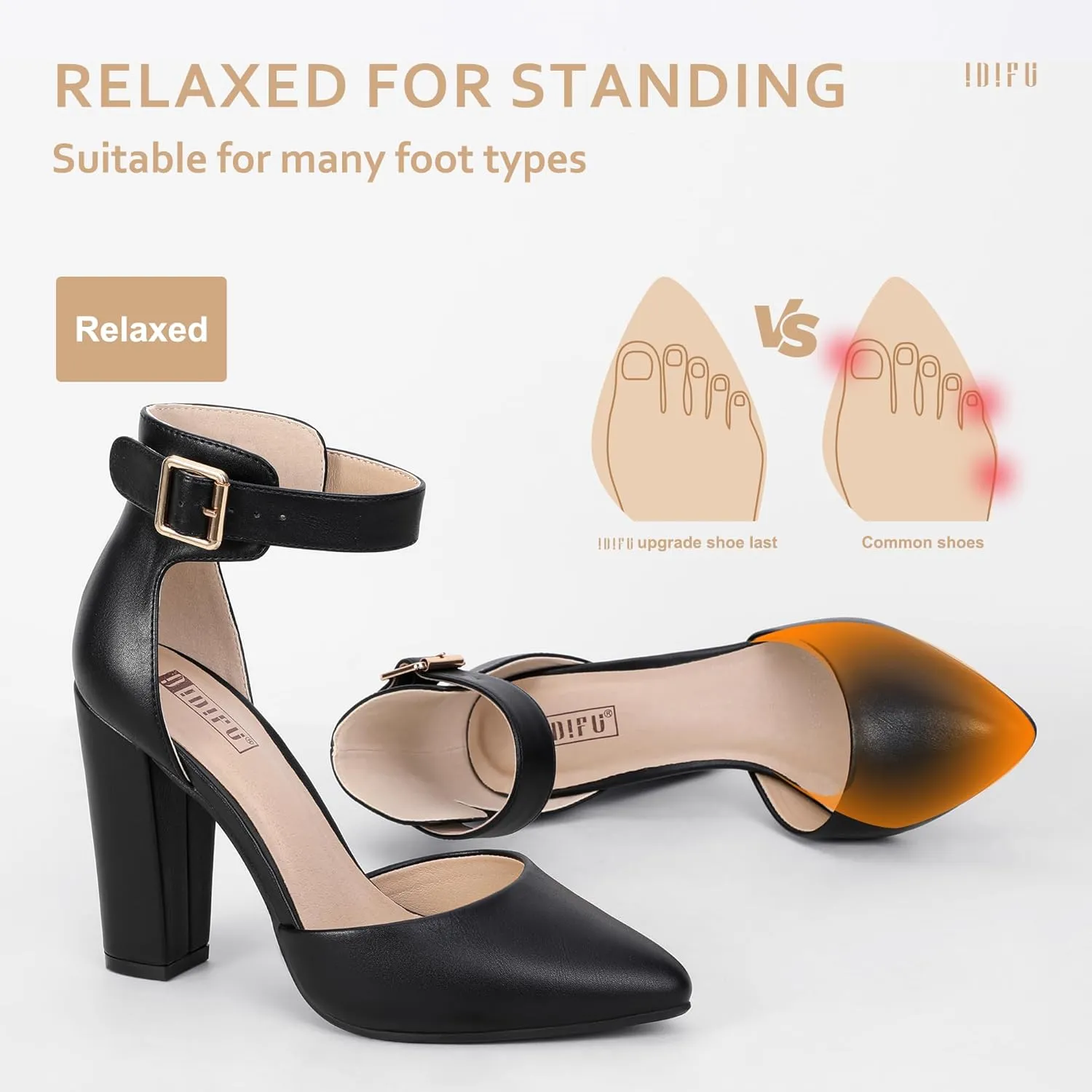 IDIFU Women's IN4 Pedazo High Block Heels Pumps Pointed Closed Toe Ankle Strap Dress Wedding Shoes