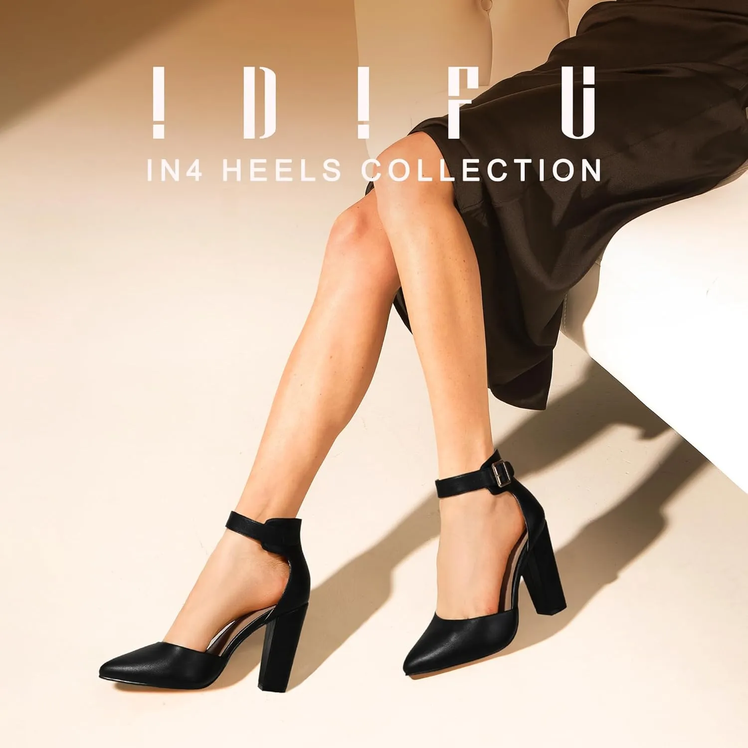 IDIFU Women's IN4 Pedazo High Block Heels Pumps Pointed Closed Toe Ankle Strap Dress Wedding Shoes
