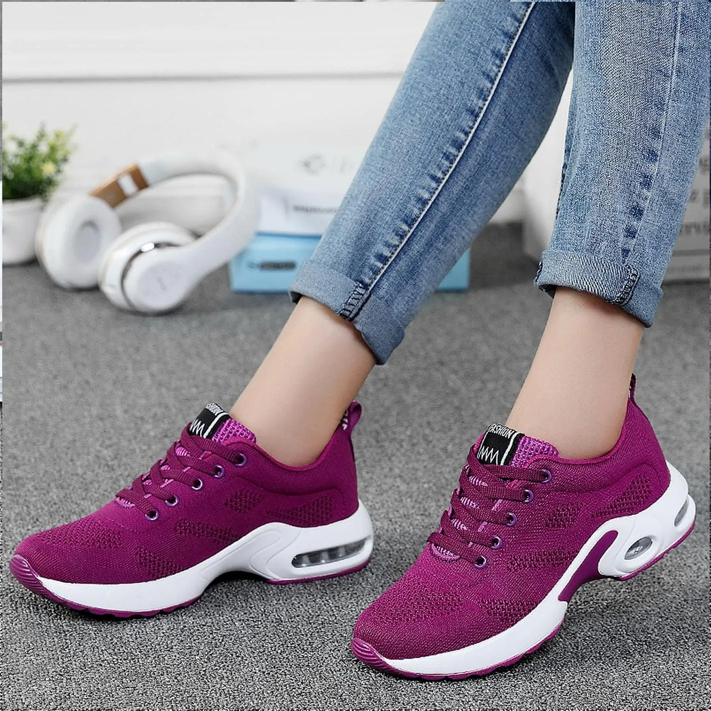 ihinzry Women's Air Running Shoes Lightweight Comfortable Non-Slip Walking Shoe Outdoor Breathable Fashion Mesh Sneakers