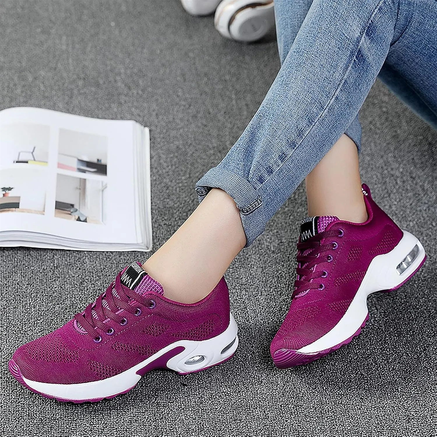 ihinzry Women's Air Running Shoes Lightweight Comfortable Non-Slip Walking Shoe Outdoor Breathable Fashion Mesh Sneakers