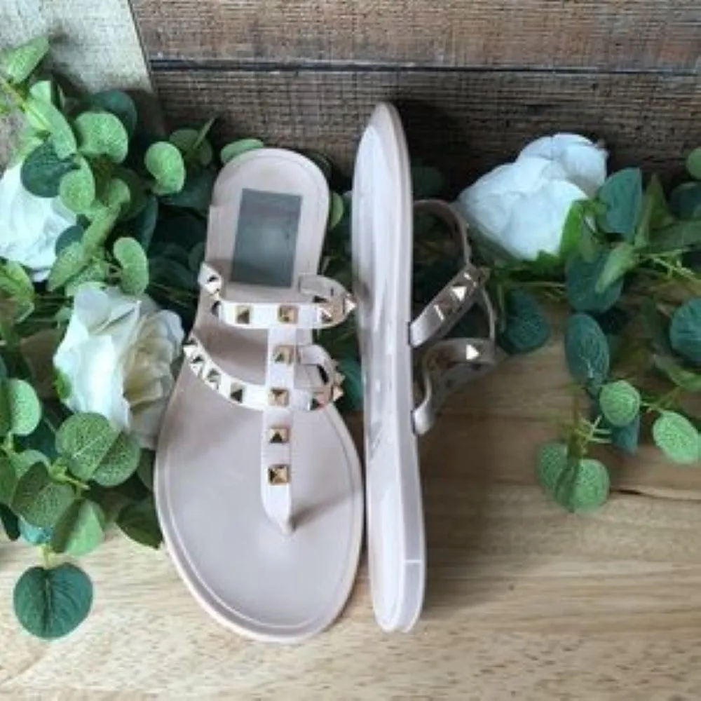 Inc International Concepts Ellie Jelly Flat Sandals nude stud Size 9.0