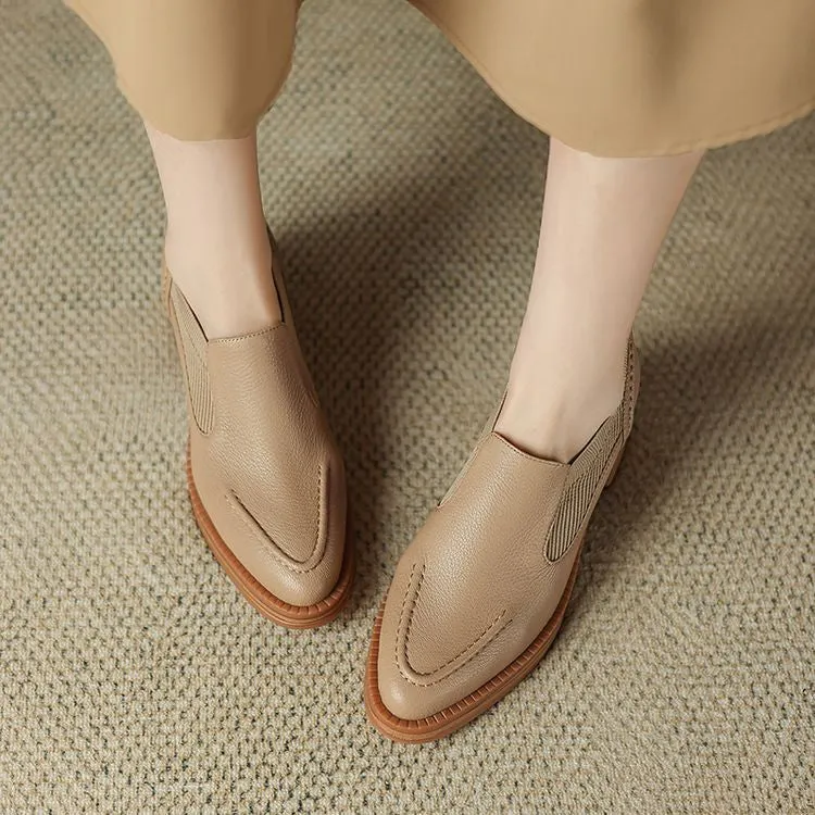 Isyou ibeauty Handmade Leather Block Low Heel Loafers Y2649