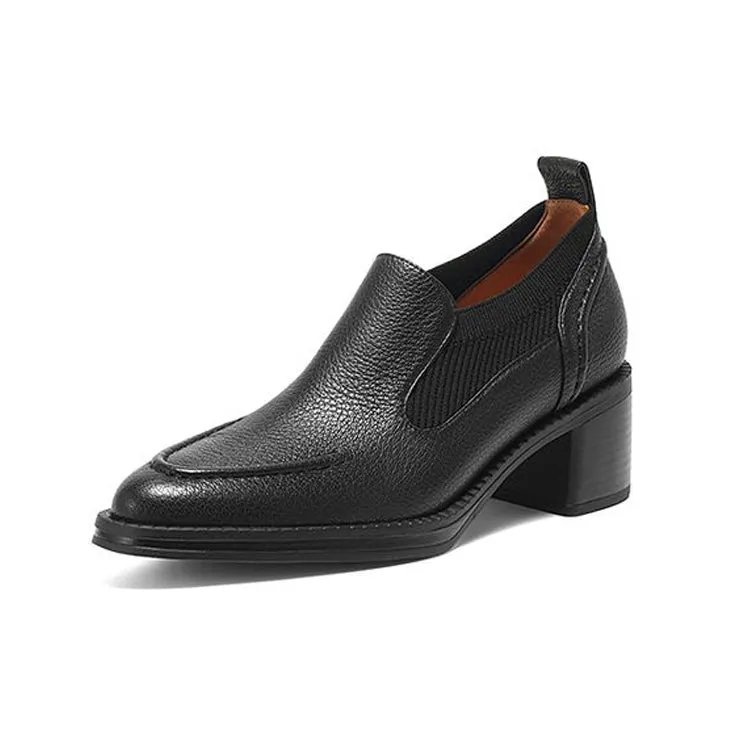 Isyou ibeauty Handmade Leather Block Low Heel Loafers Y2649