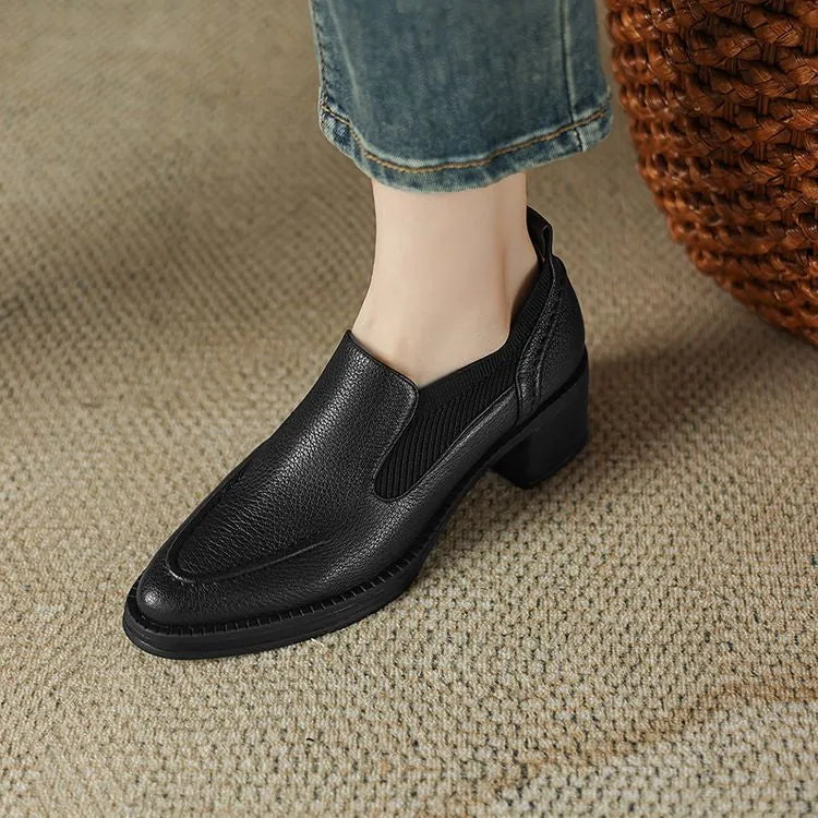 Isyou ibeauty Handmade Leather Block Low Heel Loafers Y2649