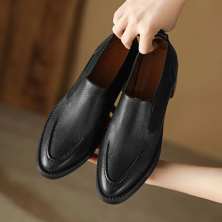 Isyou ibeauty Handmade Leather Block Low Heel Loafers Y2649