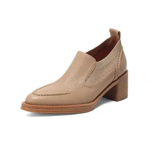 Isyou ibeauty Handmade Leather Block Low Heel Loafers Y2649