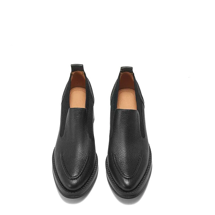 Isyou ibeauty Handmade Leather Block Low Heel Loafers Y2649
