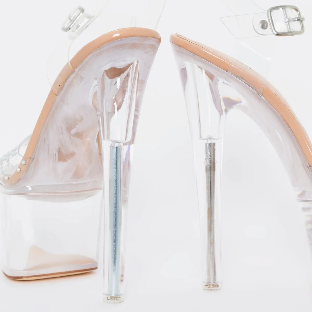 Izabella Nude Clear Diamante Platform Heels