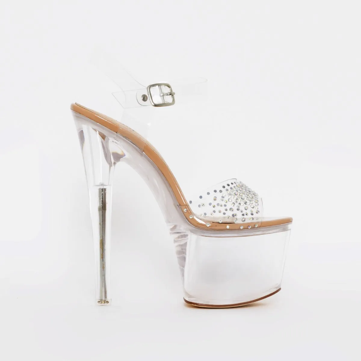 Izabella Nude Clear Diamante Platform Heels