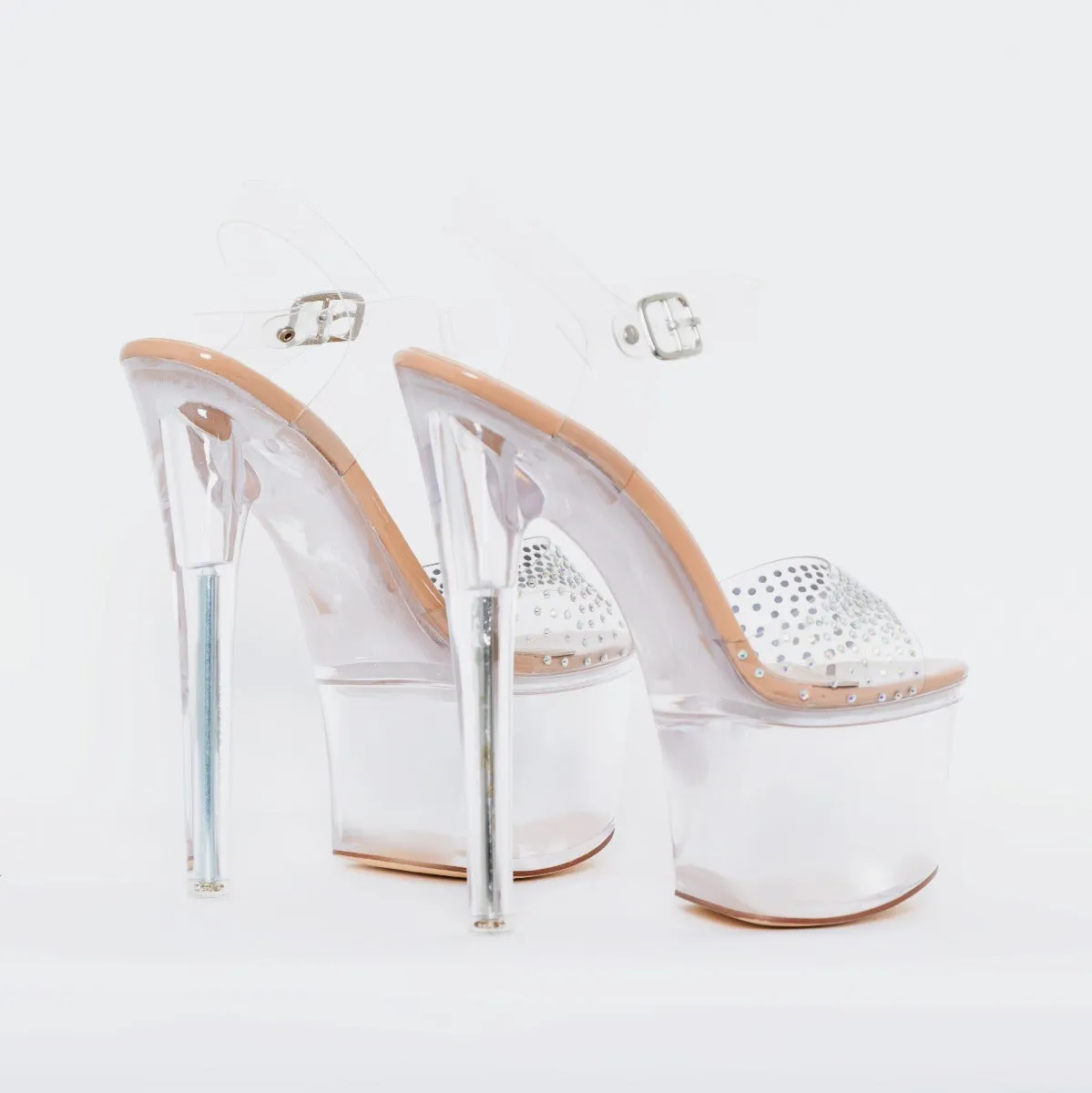 Izabella Nude Clear Diamante Platform Heels