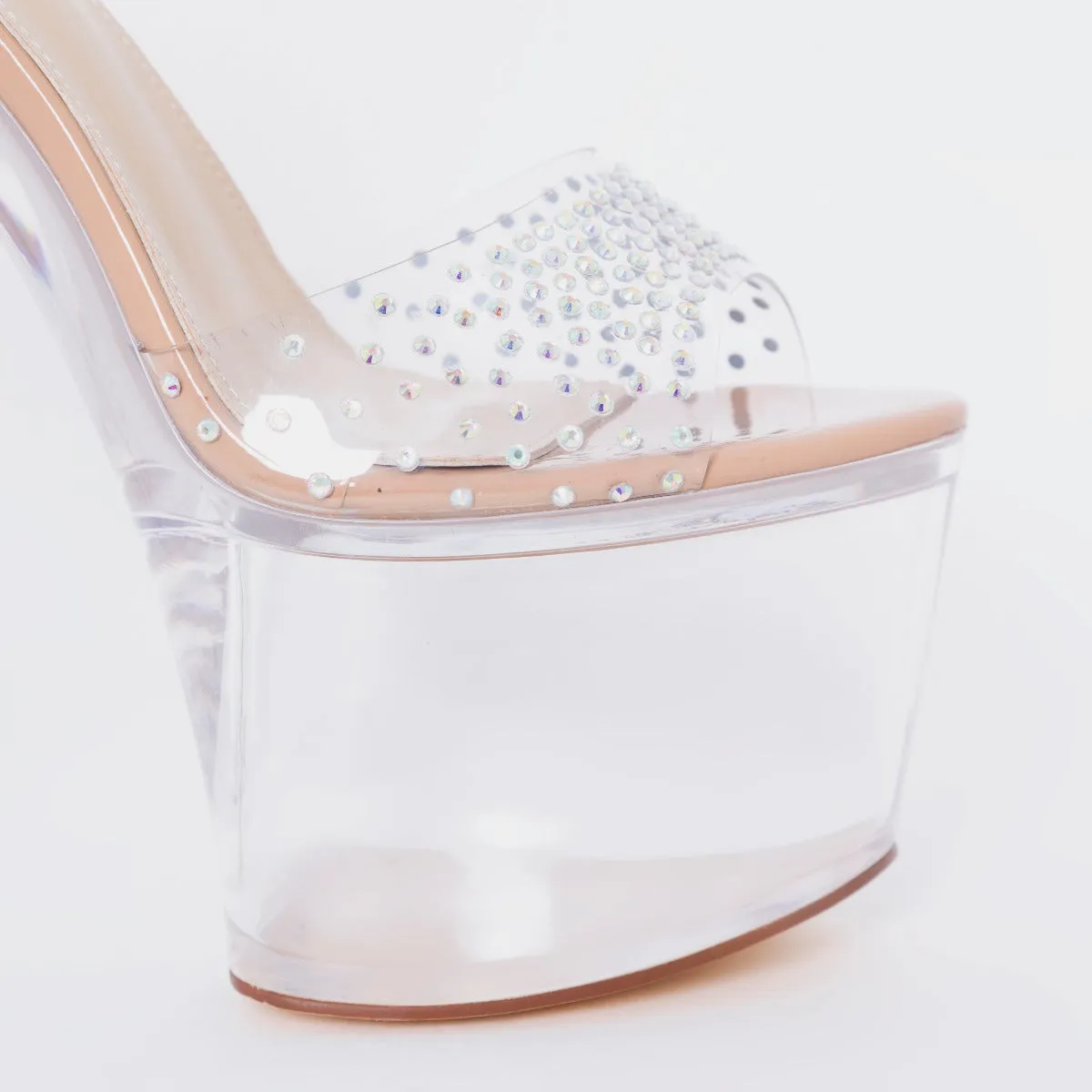 Izabella Nude Clear Diamante Platform Heels