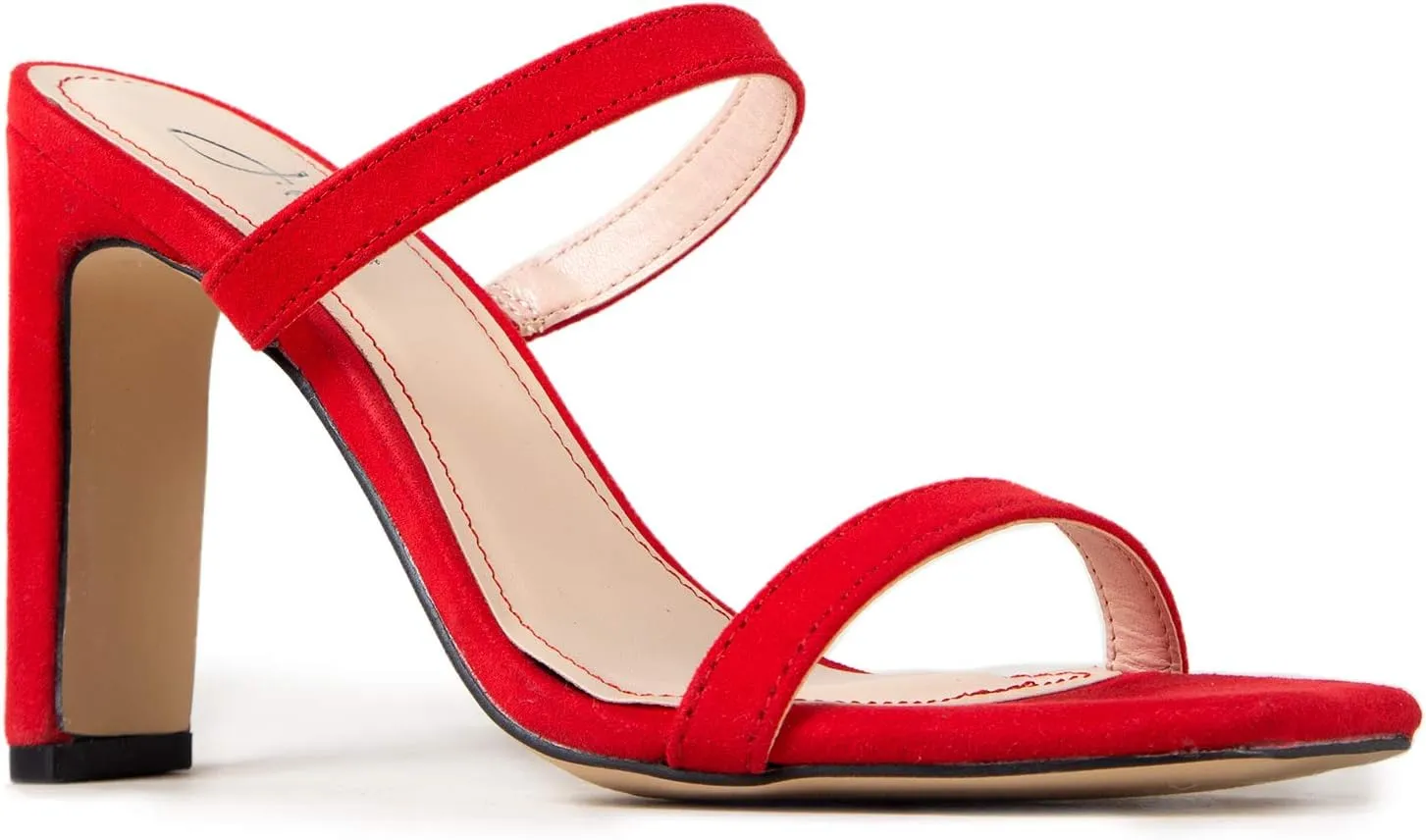 J. Adams Saint High Heels for Women - Square Open Toe Slip On Heeled Sandals