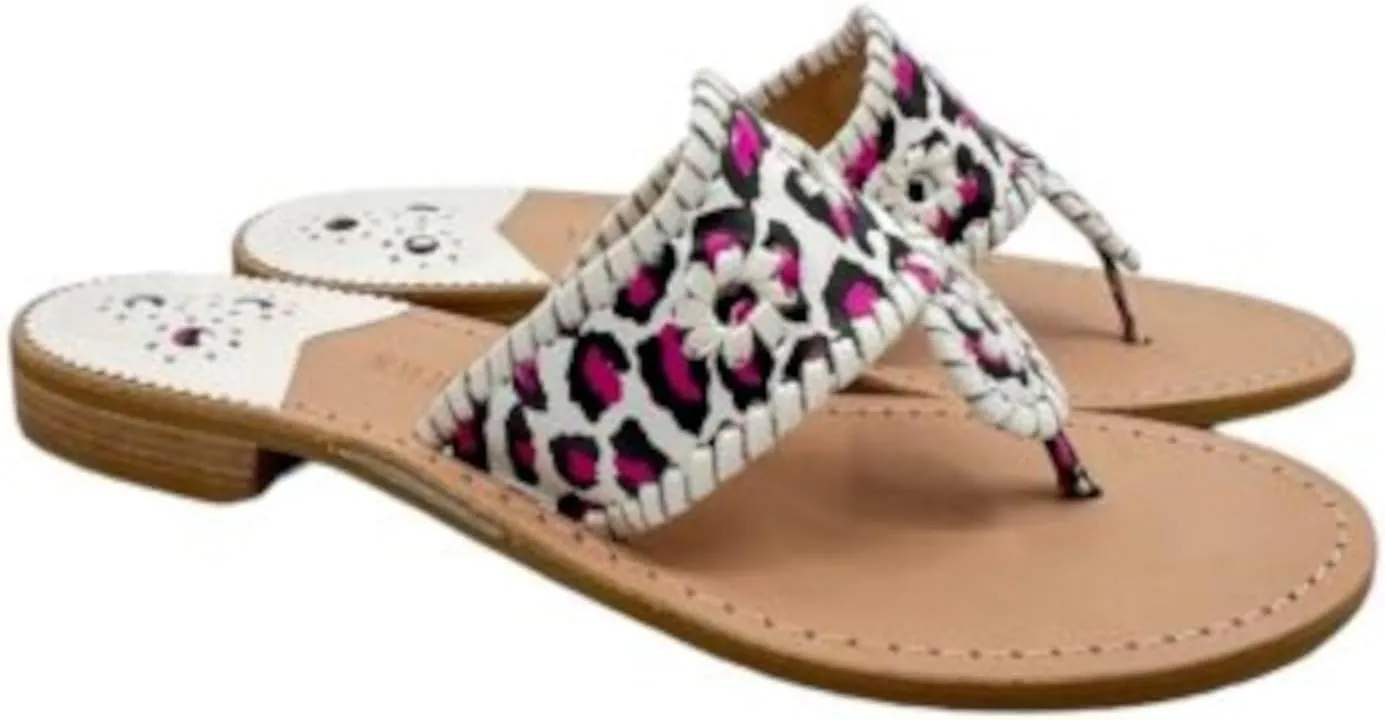 Jack Rogers Womens White Mixed Media Whipstitch Eyelet Jacks Open Toe Slip On Leather Thong Sandals Shoes 8 M