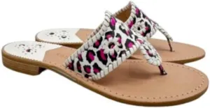 Jack Rogers Womens White Mixed Media Whipstitch Eyelet Jacks Open Toe Slip On Leather Thong Sandals Shoes 8 M