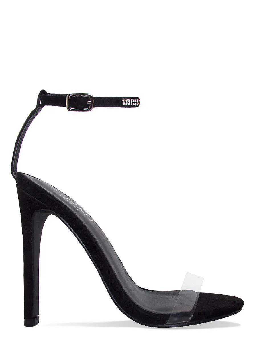 Jadira Black Suede Clear Diamante Stiletto Heels