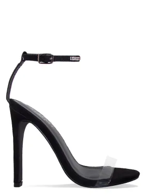 Jadira Black Suede Clear Diamante Stiletto Heels