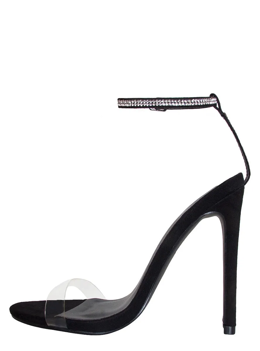 Jadira Black Suede Clear Diamante Stiletto Heels
