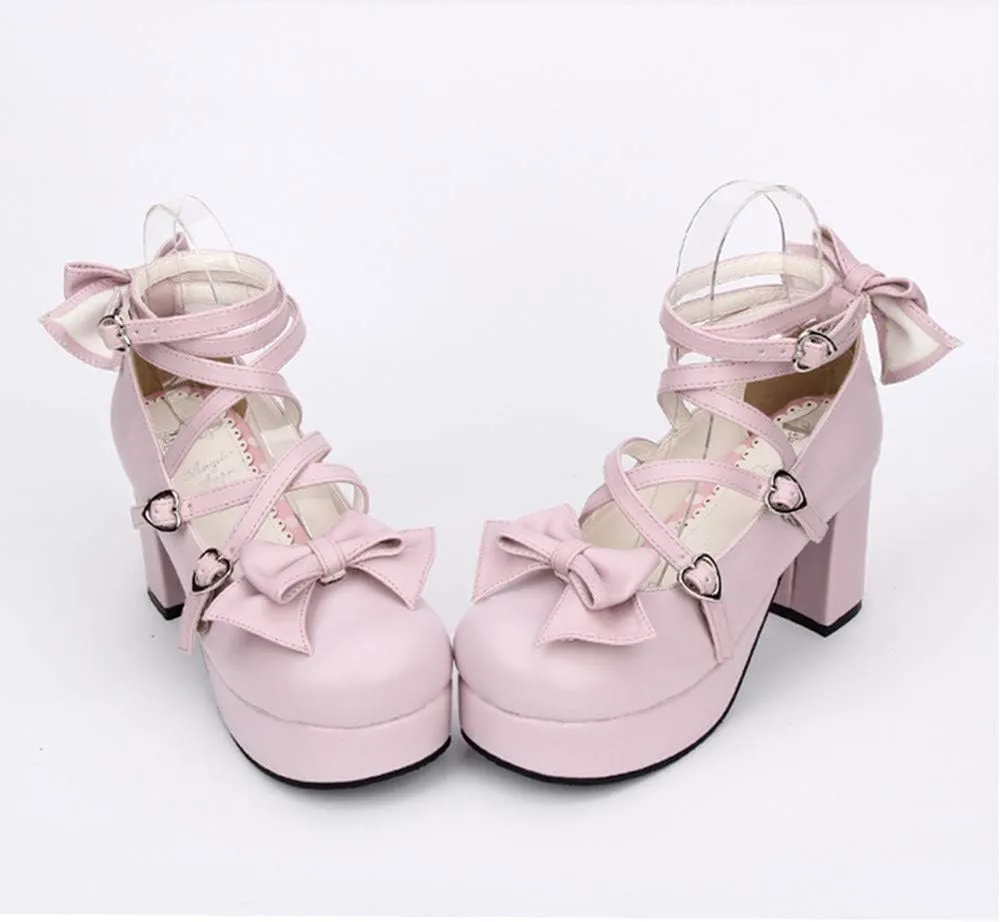 Japanese Lolita Party Shoes Criss Cross High Heels Ankle Strap Dress Pumps
