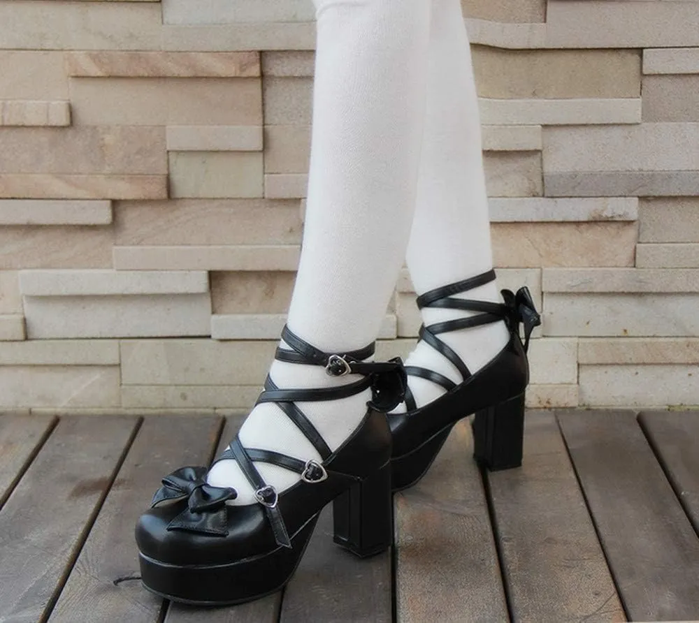 Japanese Lolita Party Shoes Criss Cross High Heels Ankle Strap Dress Pumps