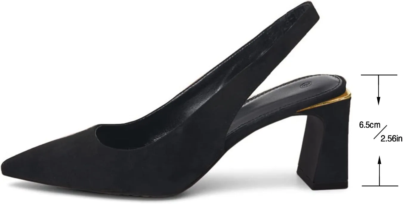 Jeimpoey Womens Slingback Chunky Heels Point-toe Pump Shoes Block Heel Summer Sandals Low-heel Party Shoes