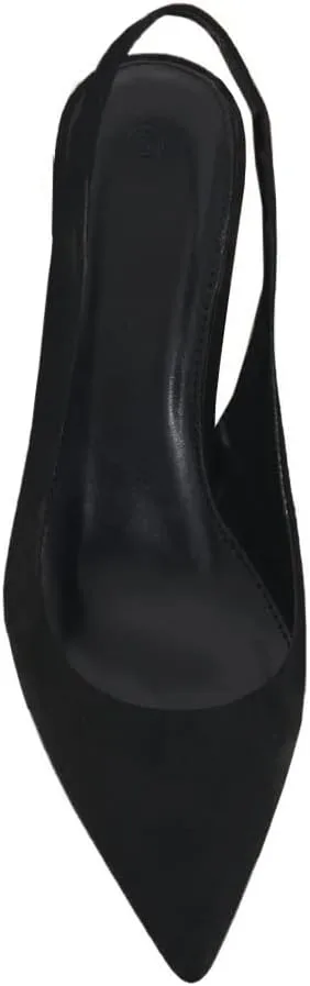 Jeimpoey Womens Slingback Chunky Heels Point-toe Pump Shoes Block Heel Summer Sandals Low-heel Party Shoes