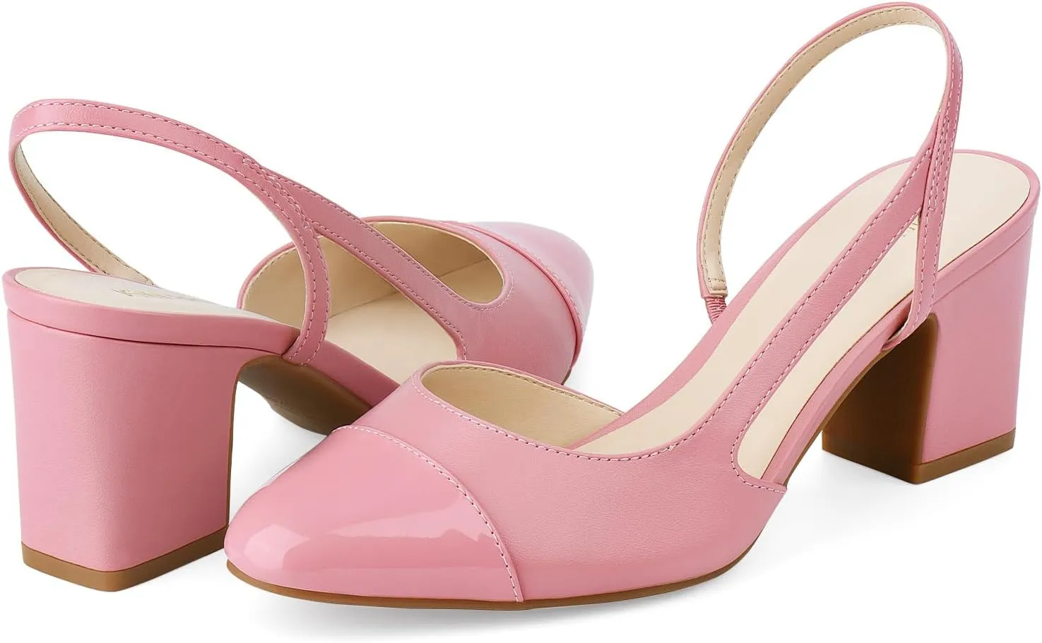 JENN ARDOR Closed Toe Chunky Heels Slingback Pumps Block Dress Shoes Women Comfort Classic Splicing Pointy Cap Toe Low Heels Sandals 2.5 inch for Wedding