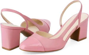 JENN ARDOR Closed Toe Chunky Heels Slingback Pumps Block Dress Shoes Women Comfort Classic Splicing Pointy Cap Toe Low Heels Sandals 2.5 inch for Wedding