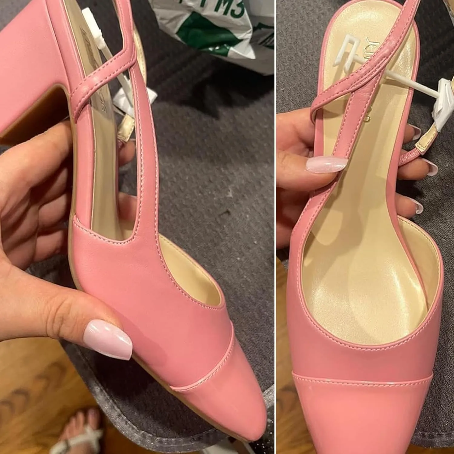 JENN ARDOR Closed Toe Chunky Heels Slingback Pumps Block Dress Shoes Women Comfort Classic Splicing Pointy Cap Toe Low Heels Sandals 2.5 inch for Wedding