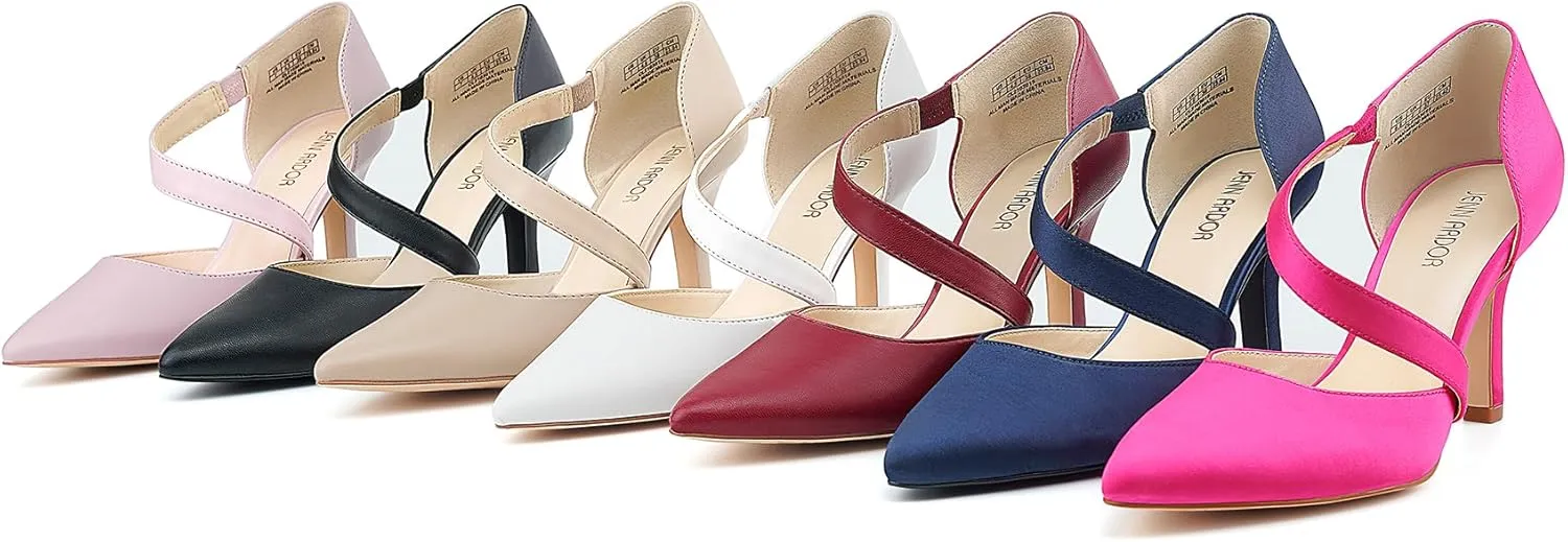 JENN ARDOR Women's Closed Toe Heels for Women 3 inch Stilettos Professional D'Orsay Pumps Sexy Ankle Strap Pointed Wedding Bride Evening Party Office Ladies Dress Shoes High Heels