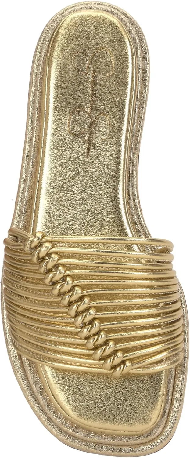 Jessica Simpson Womens Strappy Faux Leather Slide Sandals