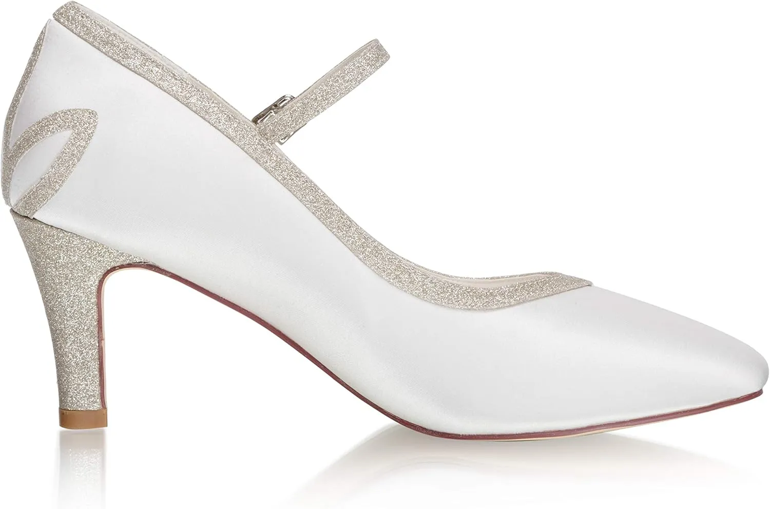 JIAJIA 5284 Women's Memory Foam Bridal Shoes Closed Toe 2.7'' Stiletto Mid Heel Lace Satin Pumps Wedding Shoes