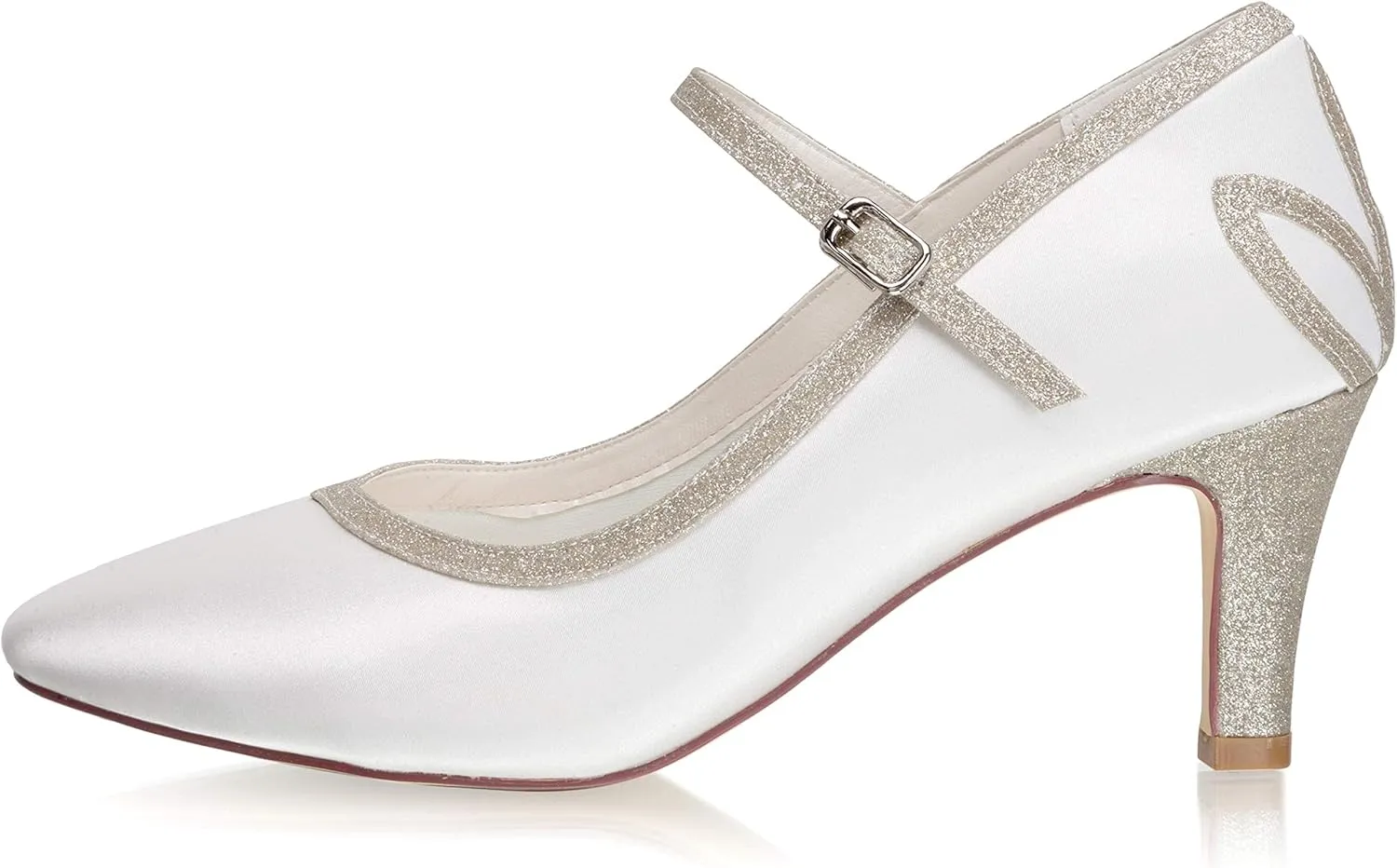 JIAJIA 5284 Women's Memory Foam Bridal Shoes Closed Toe 2.7'' Stiletto Mid Heel Lace Satin Pumps Wedding Shoes