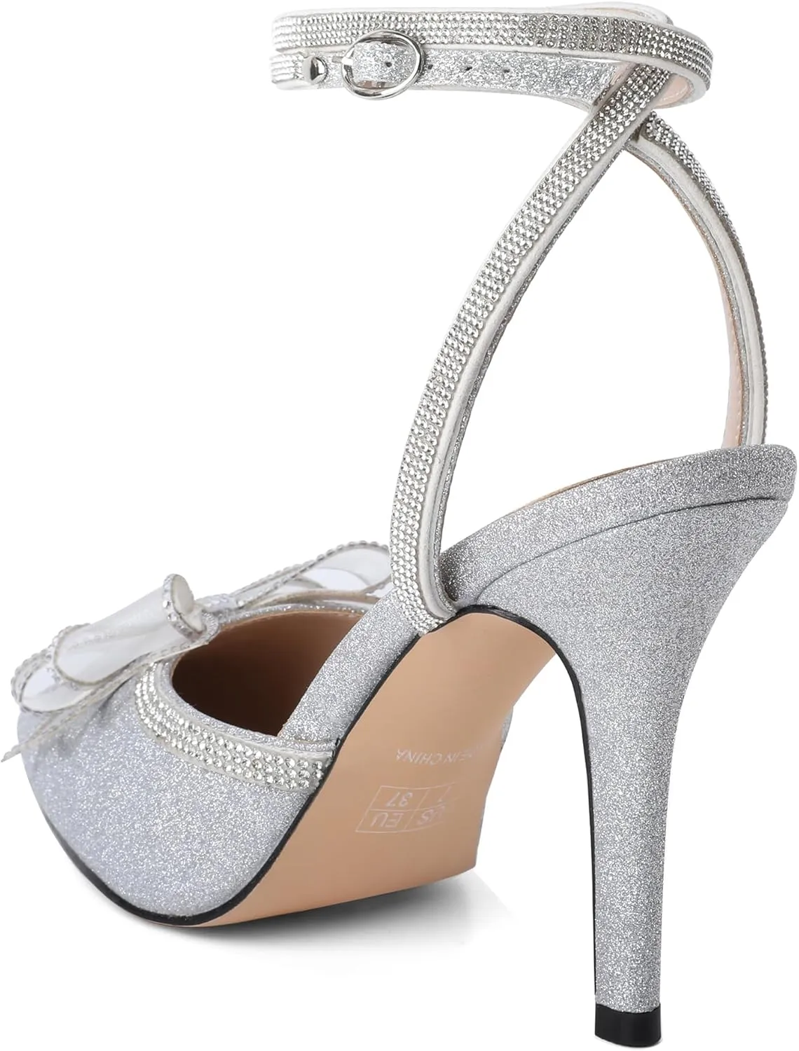 Joseywade Rhinestone Bow Heels High Stiletto Heels Pumps Closed Pointed Toe Women Lace-up Strappy Ankle Strap Shoes for Bridal Brides
