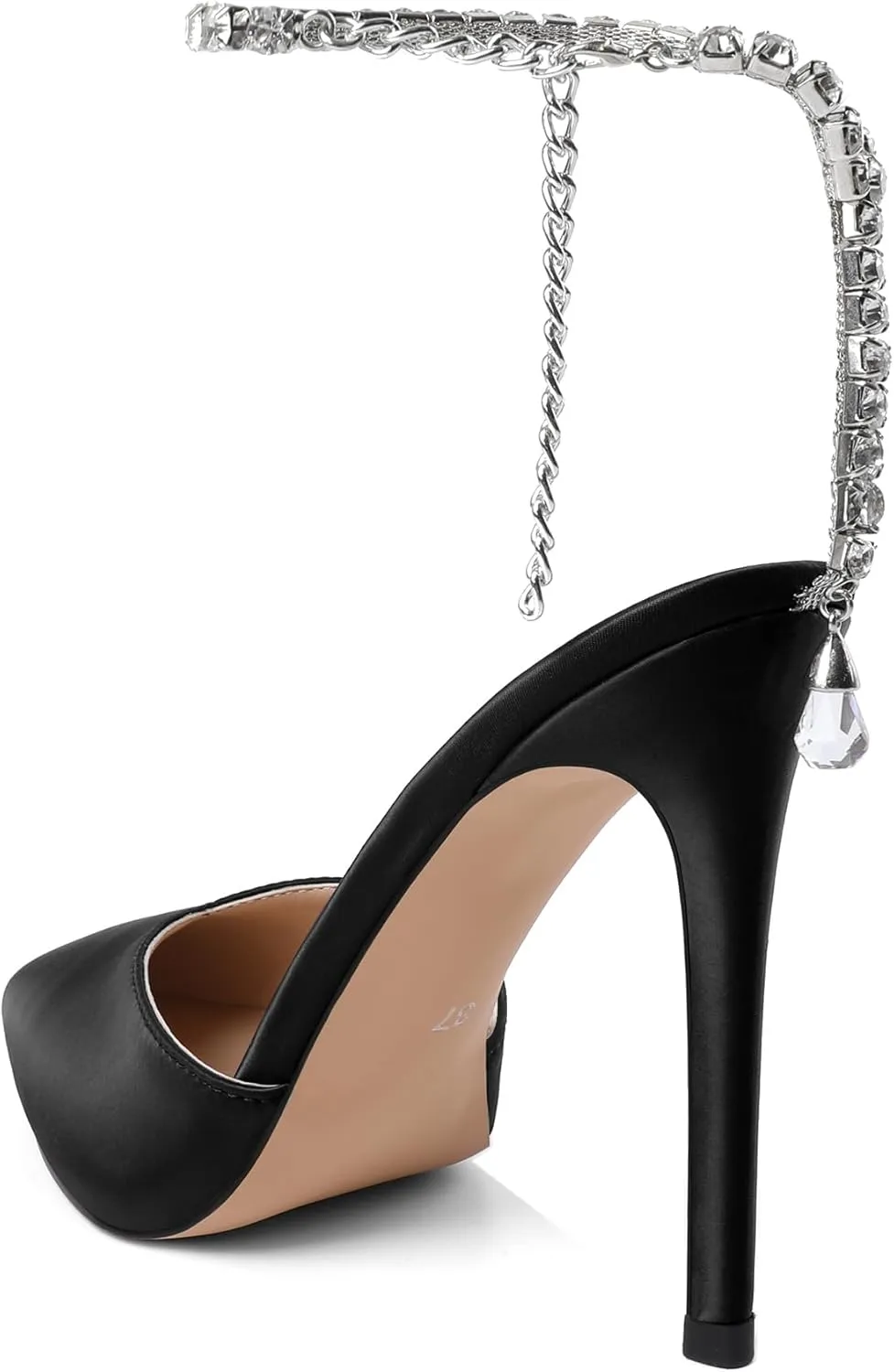 Joseywade Women's High Heels Pointed Toe Stiletto Heel Pumps Rhinestone Ankle Strap 4 Inch Slim Thin Heel Dress Shoes