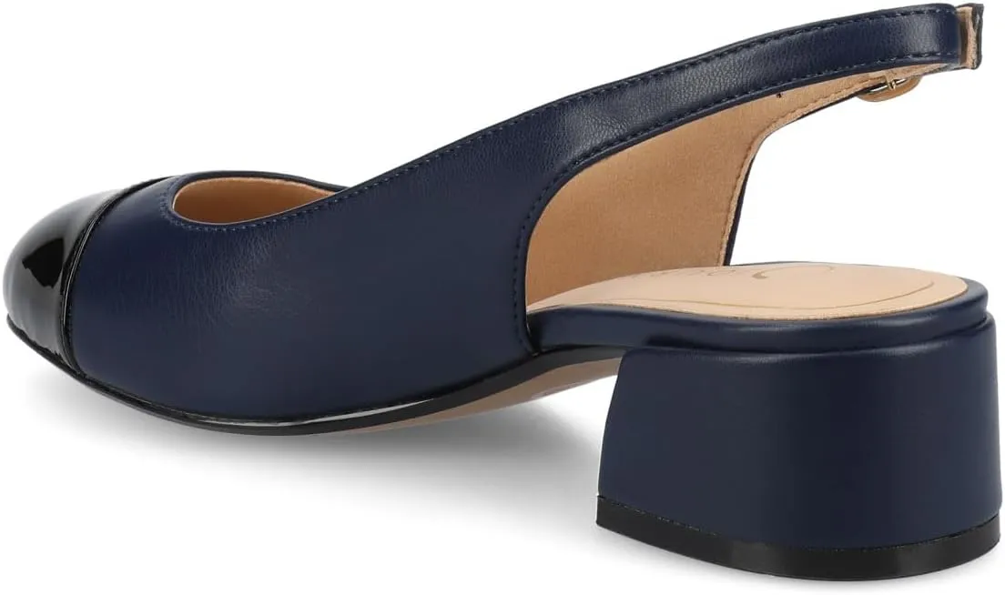 Journee Collection Womens Sammie Sling Back Dress Pumps Round Cap Toe Cushioned Block Heel Two Tone Spring Summer Shoes