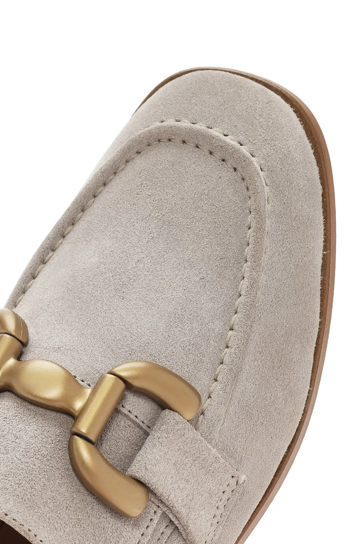 Kadın Bej Süet Deri Maskülen Loafer