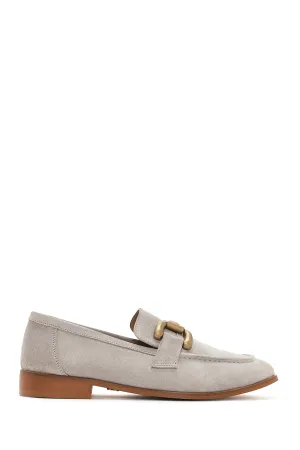 Kadın Bej Süet Deri Maskülen Loafer