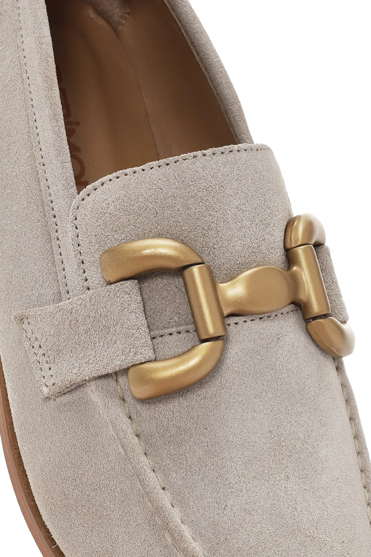 Kadın Bej Süet Deri Maskülen Loafer